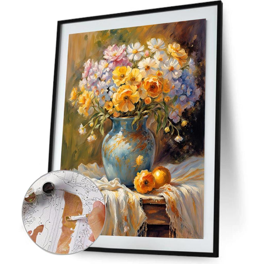 1 Stück DIY Malen nach Zahlen Set Blume Rahmenlose Leinwand Wandkunst Geschenkidee 40x50cm