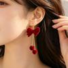 Fashionable Face Slimming Earrings 1 Pair Velvet Bow for Women, Red Christmas Bowknot Dangle Drop Sophisticated Banquet Jewelry with Ball Charm, Gift