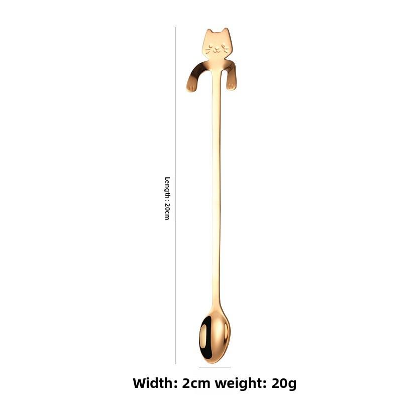 Cute Cat Shape Stainless Steel Teaspoon Set In Silver and Gold - Perfect for Coffee, Tea, and Desserts