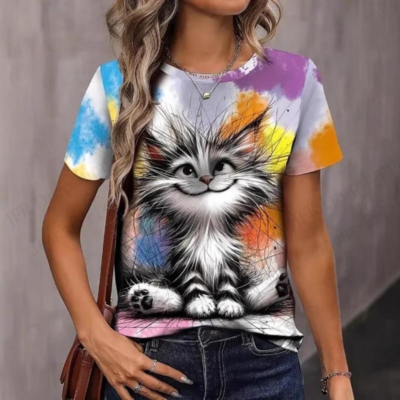 Summer Women T-shirt Cute Cat Pattern 3d Print T Shirt Fashion Casual Short Sleeve T Shirt Female Tops Tee Animal Clothes Girl
