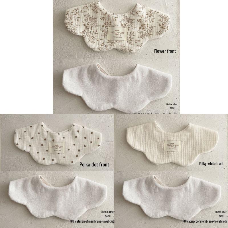 Pure Cotton Korean-Style Baby Drool Bib - Lightweight, Absorbent, Anti-Spit Up, Petal Design