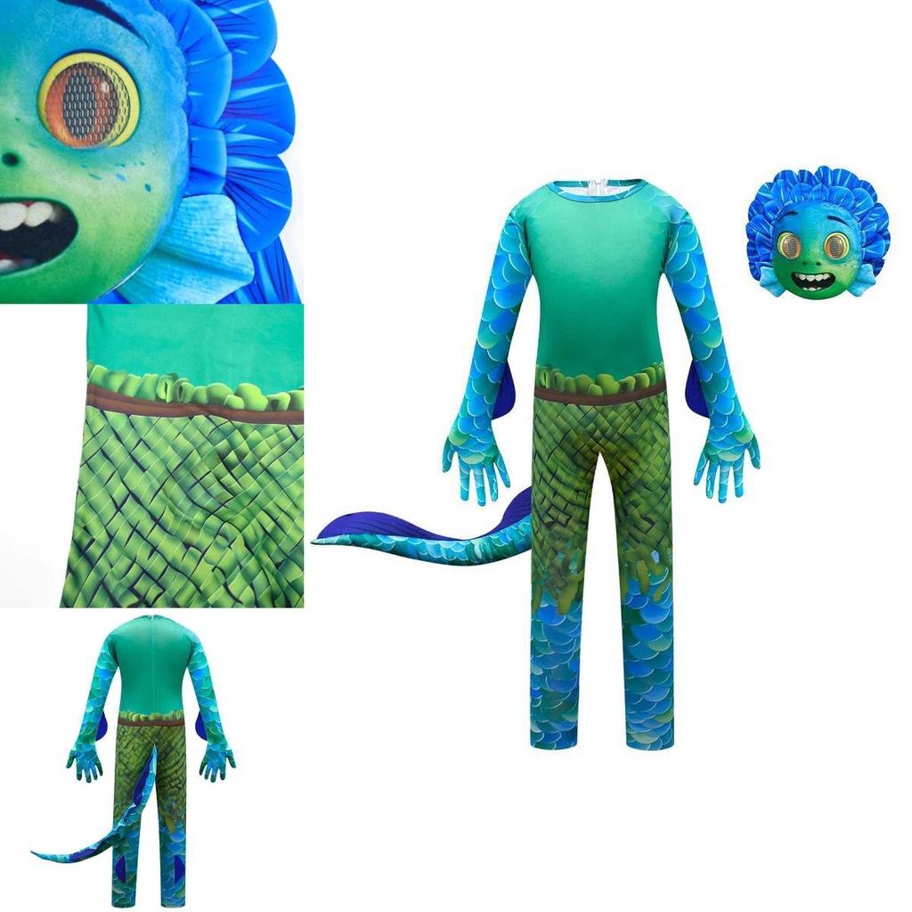 Enchanting Luca Kids Jumpsuit With Mask And Gloves For Vibrant Halloween Dress Up