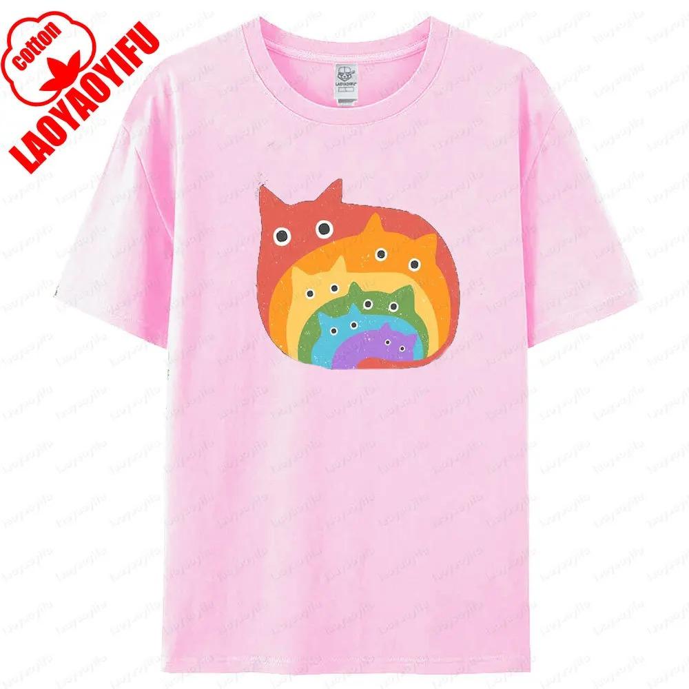 Rainbow Lgbt Cats T Shirt Gay Pride Month Unisex Tee Tops Men Women Universal Casual Summer Round Neck Cotton Short Sleeve