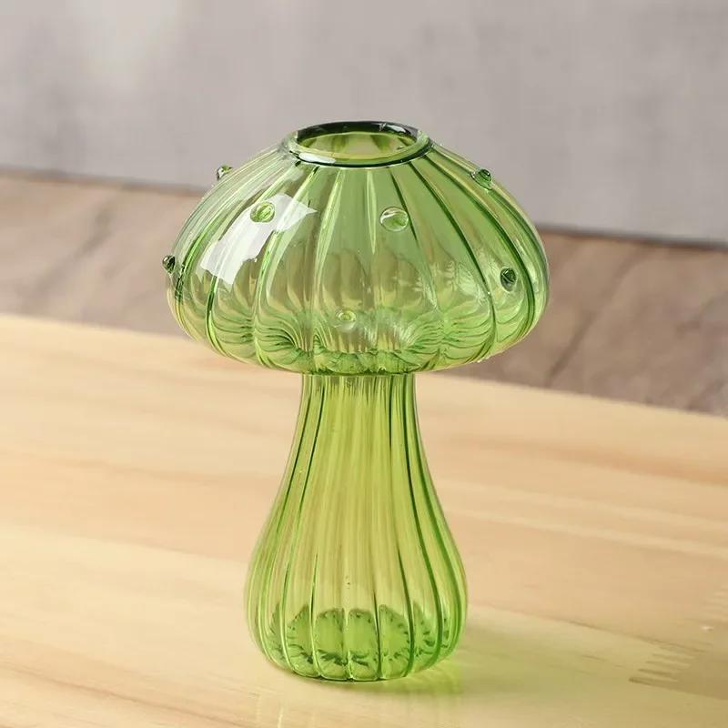 Glass Colorful Mushroom Vase Nordic Style Indoor Home Decor Hydroponic Plant Flower Arrangement Ornament Room Desktop Decoration