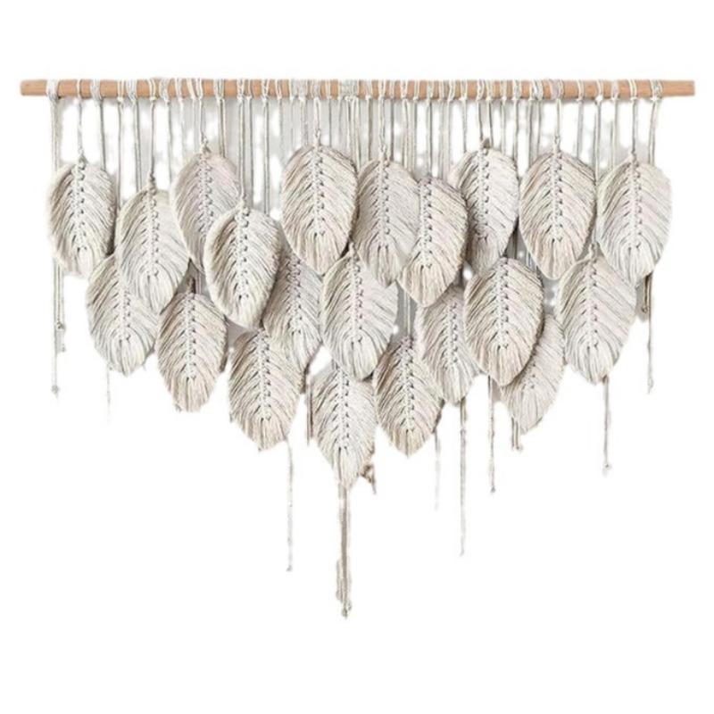Boho Home Decoration, Macrame Tapestry Macrame Leaf Feather Wall Hanging Decor for Living Room Bedroom, Boho Wall Art Home Decor