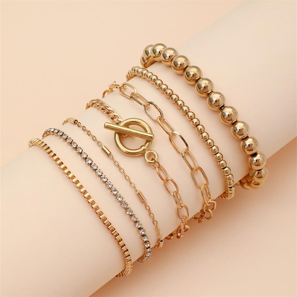 Simple Bracelet, Elastic Rope Beaded Paperclip Bracelet, Versatile Alloy Bracelet 7-piece Set