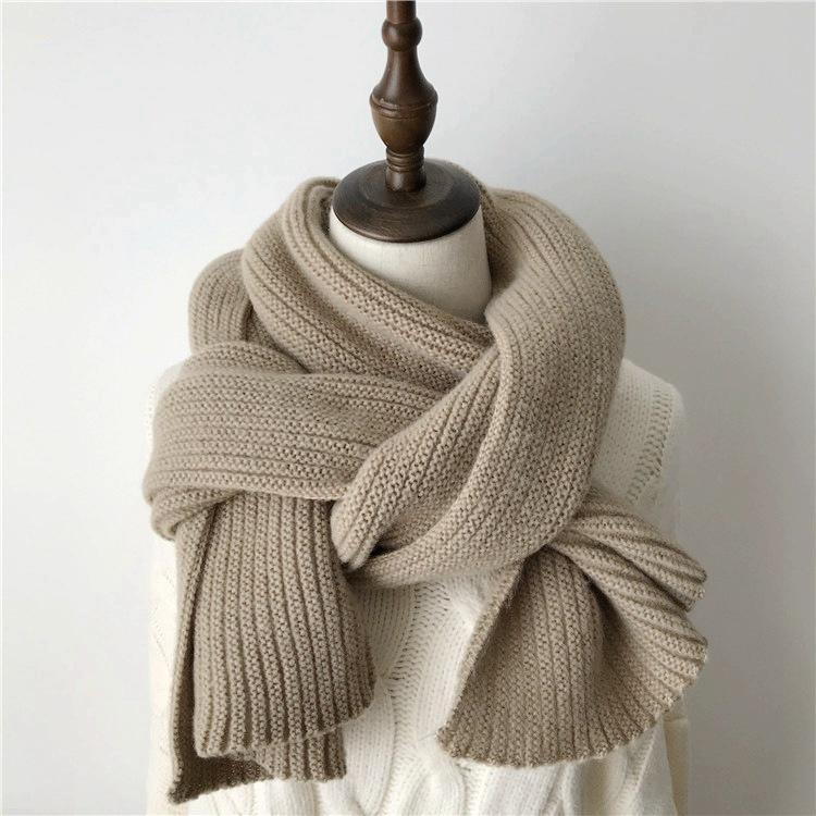 

Wool Knitted Scarf Women s Autumn and Winter Thickened Warm Scarf Solid Color Above 175cm хакі