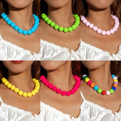 Summer Bohemian Dopamine Colorful Exaggerated Bead Necklace for Women Jewelry Personality Beach Vacation Choker Necklace