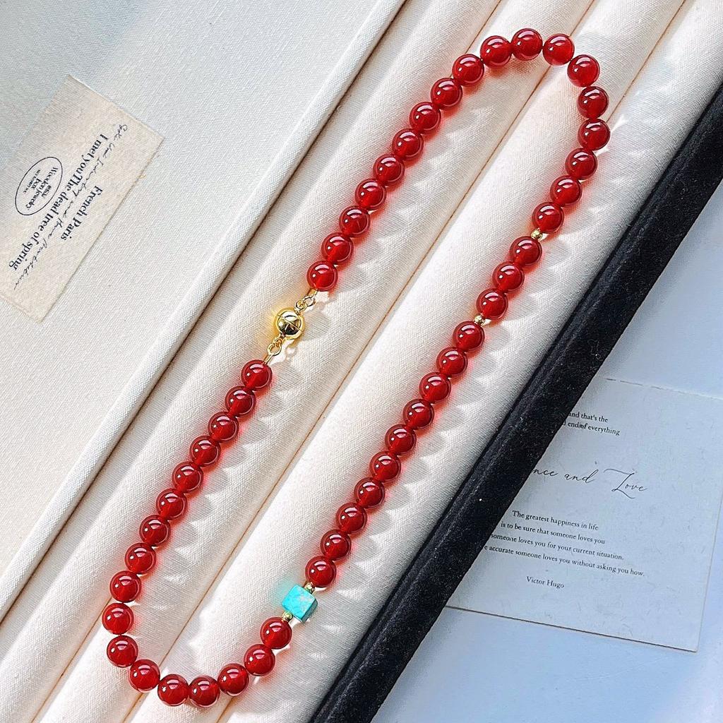 8mm Wind Naturaleis Taubenblutrot Chalcedon Achat Mehrkreis Design Halskette, Treue