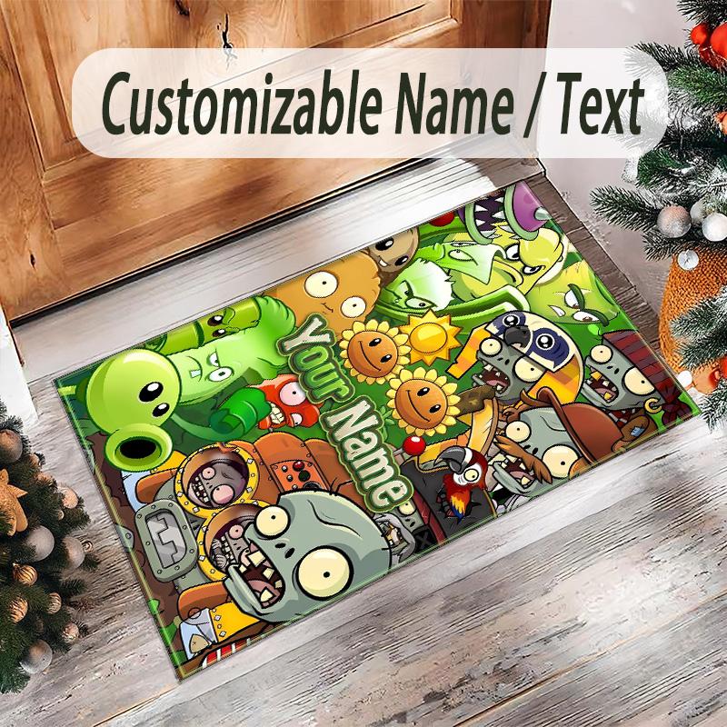 Personalized Crystal Velvet Carpet Custom Name Text,Plants vs. Zombies Anti Slip Area Rug For Home Decoration