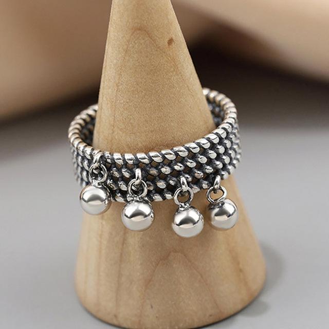 Foxanry Vintage Punk Kupferfarbene Ringe Neue Trendige Kreative Perlen Anhänger Quaste Geometrisch Party Schmuck Geschenke Für Frauen resizable black