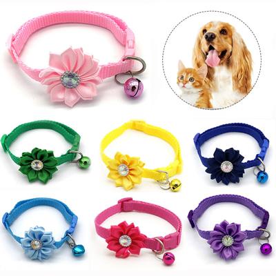 Pet Collar Inlaid Rhinestone Dress Up Beautiful Pet Dogs Cat Breakaway Floral Collar with Bell