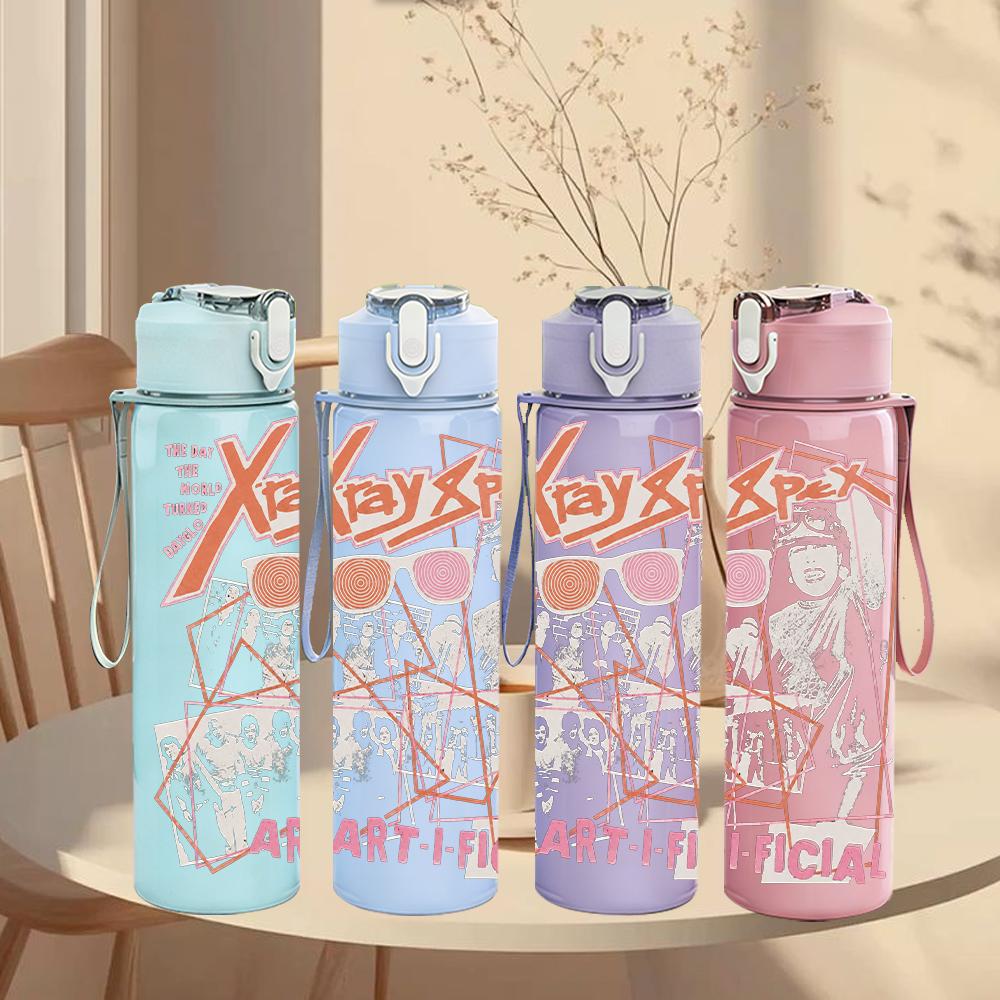 1PC Abstract Red Line Graffiti Minimalist Print 750ml Portable Sports Water Bottle Leakproof Gym Outdoor Travel Drink Cup