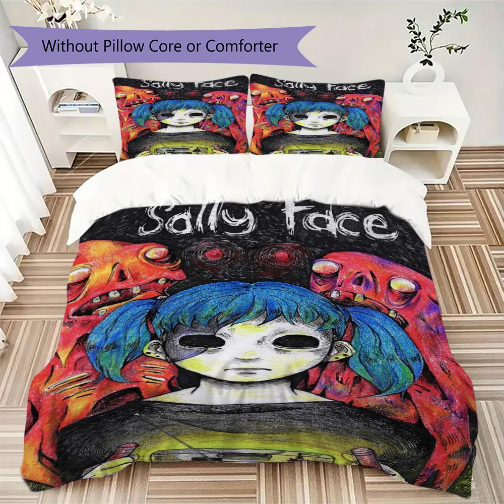 sally face Pattern Bedding uilt Set uilt Cover Pillowcase Home Decoration Birthday Gift (1 * duvet cover + 2 * pillowcase without core)140