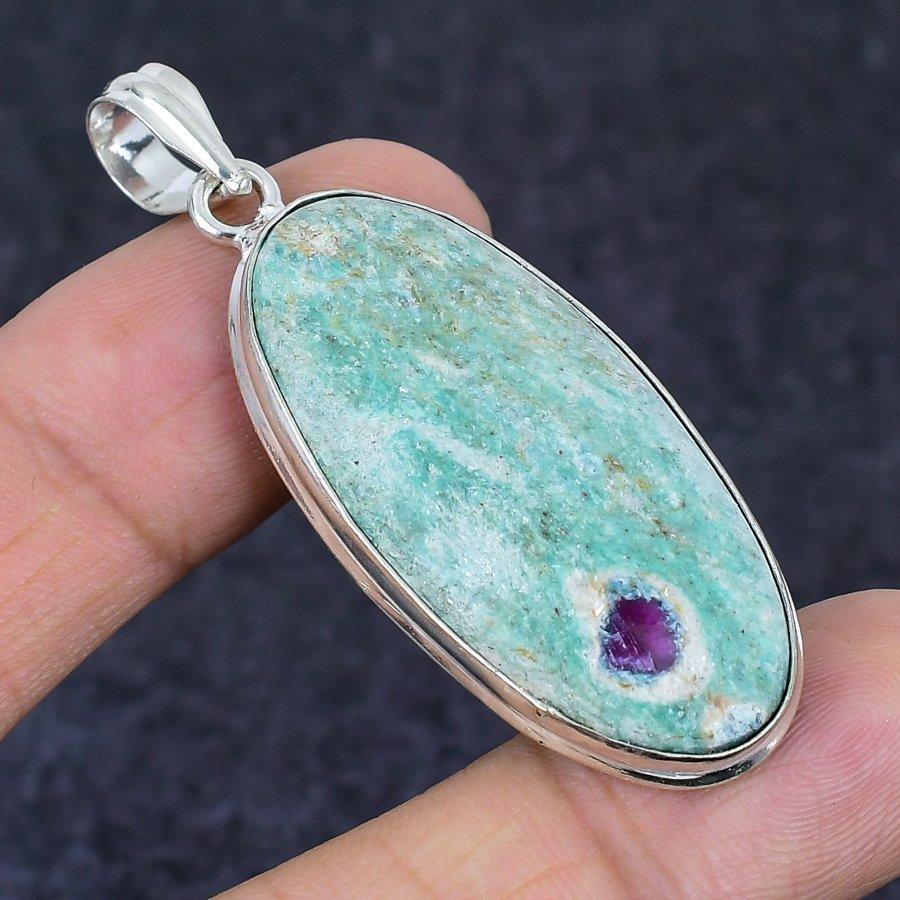 Natural Ruby Fuchsite Gemstone 925 Sterling Silver Jewelry Pendant 2.29" S9a18