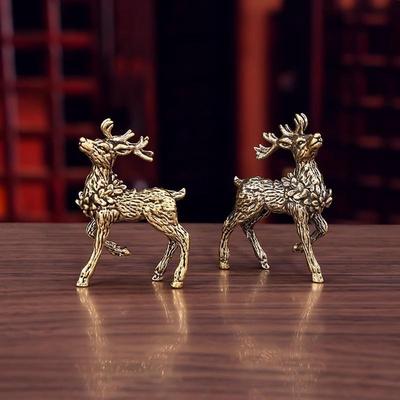 2 Piezas Latón Ciervo Sika Latón Vintage Adornos de Alce Escritorio Creativo Estatuas de Ciervo Sika Decoración del Hogar Artesanías de Metal Escritorio TeaPets