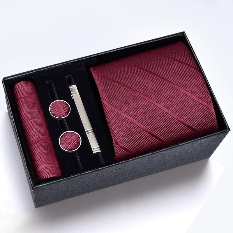 Gift Box Men'S Tie Square Scarf Cufflinks Tie Clip Five-Piece Set, Formal Business Blue Stripes