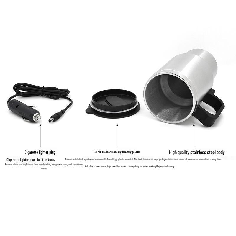 12V Double-Layer Stainless Steel Car Heating Cup, 450ml Capacity