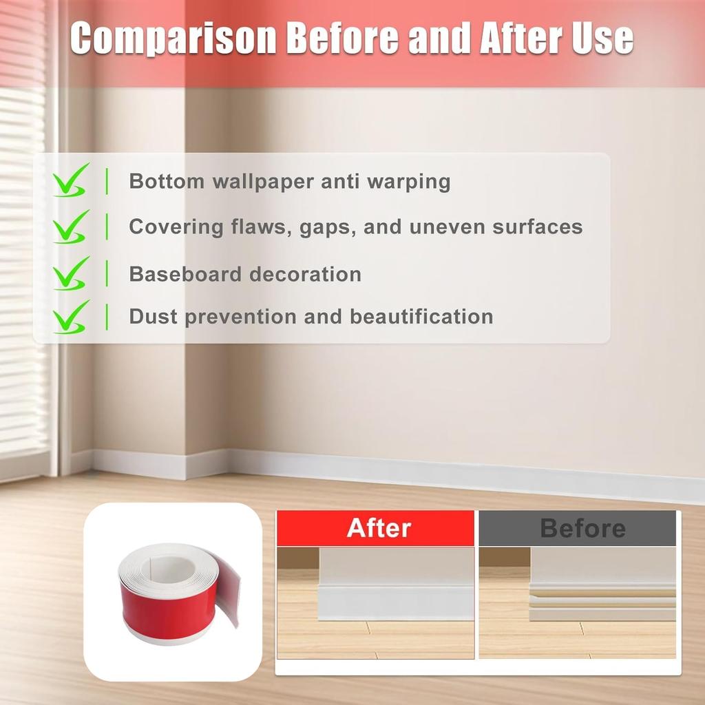 1pc Wall Baseboard Trim, Flexible Self-Adhesive Rubber Baseboard for Walls, Peel and Stick Wall Molding Trim,Flexible Baseboard