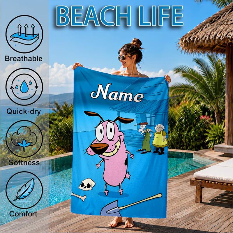 Custom Name Cowardly-Dog Adventure Beach Towel Microfiber Beach Towel, Lightweight and Quick-Dry, for Summer Travel, Swimming Pool Gift
