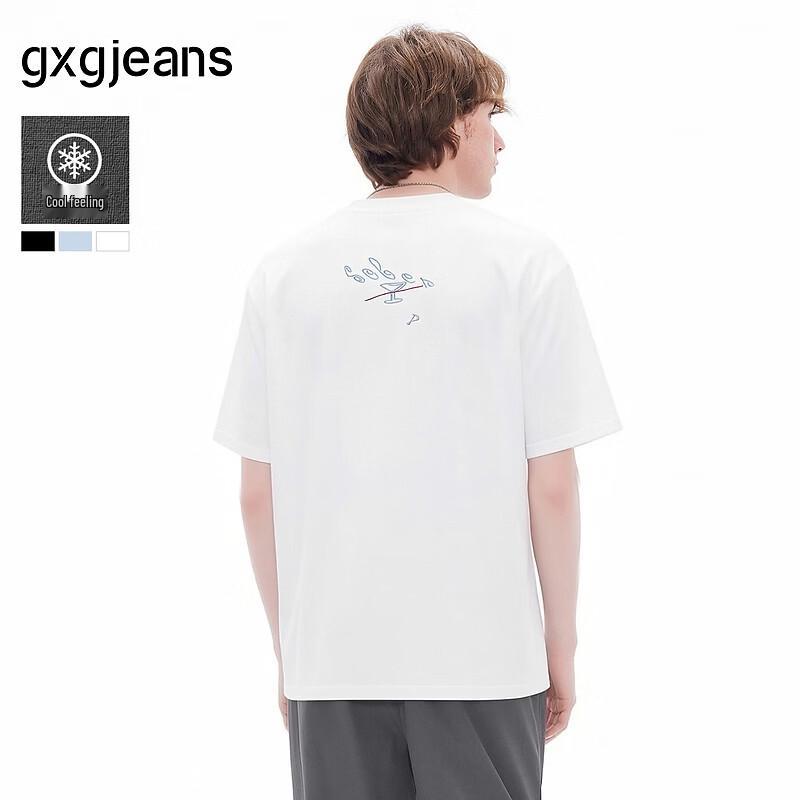 gxgjeans Men s Embroidered Logo Casual Round Neck T-Shirt 175/L