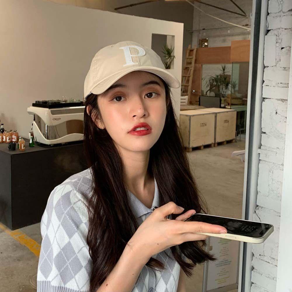 

Simple Candy Color Male Soft Top Unisex Letter P Sport Caps Women Baseball Cap Sun Hat Embroidery чёрный