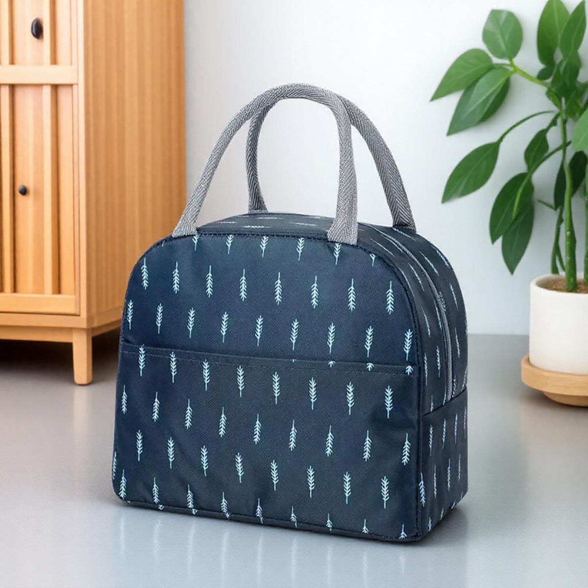 

Functional Pattern Cooler Lunch Box Portable Insulated Canvas Thermal Food Picnic Bags for Women Kids темно-синий