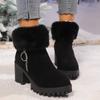 Mode Kunstfell Klobige Absatz Stiefeletten Damen 2024 Winter Verdicken Warm Plüsch Schneestiefel Frau Reißverschluss Hohe Absätze Plateau Botas Mujer