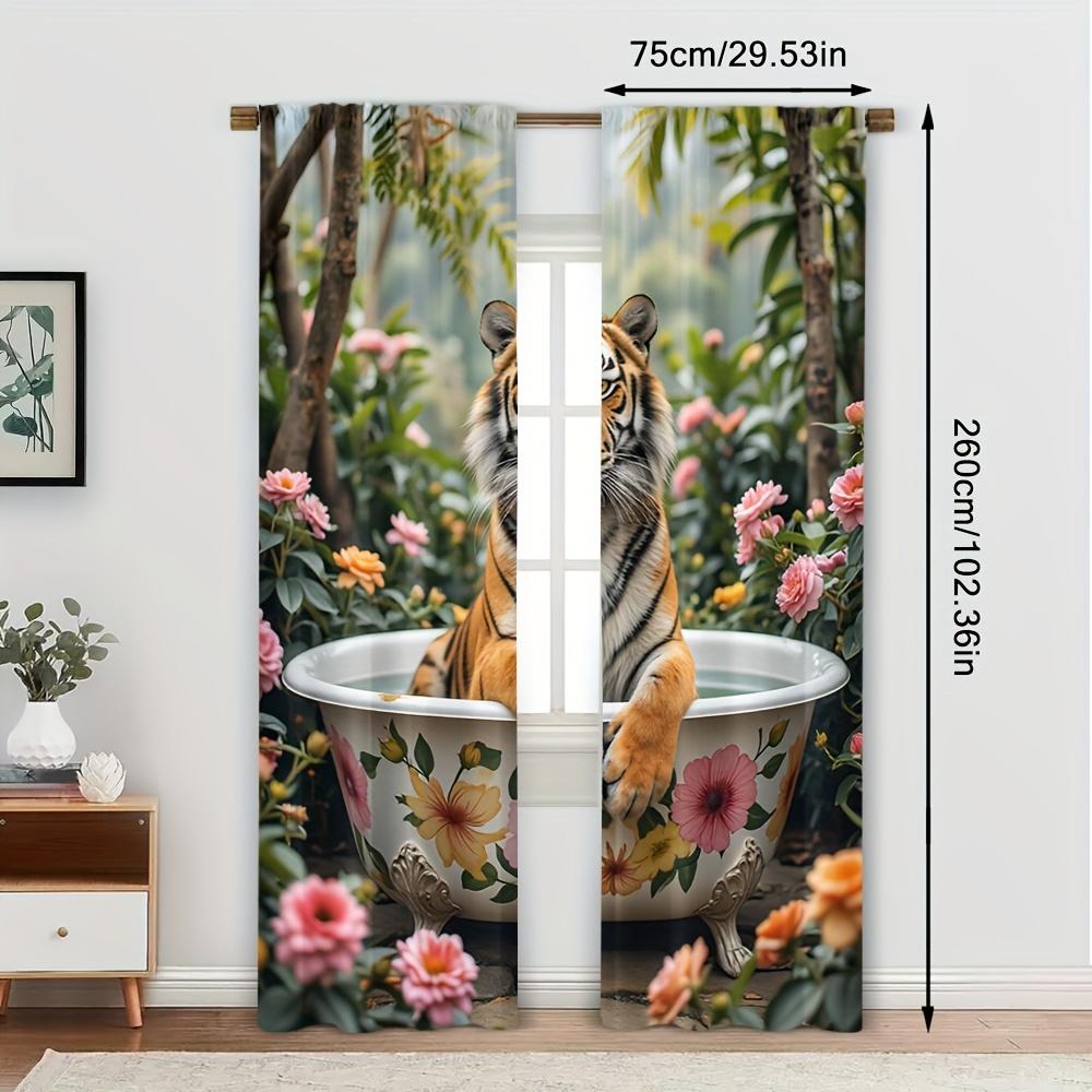 2pcs Curtains,Vibrant Watercolor Tiger Curtain Decorative Drapes for Living Room with Rod Pocket, Machine Washable, Fade Resista