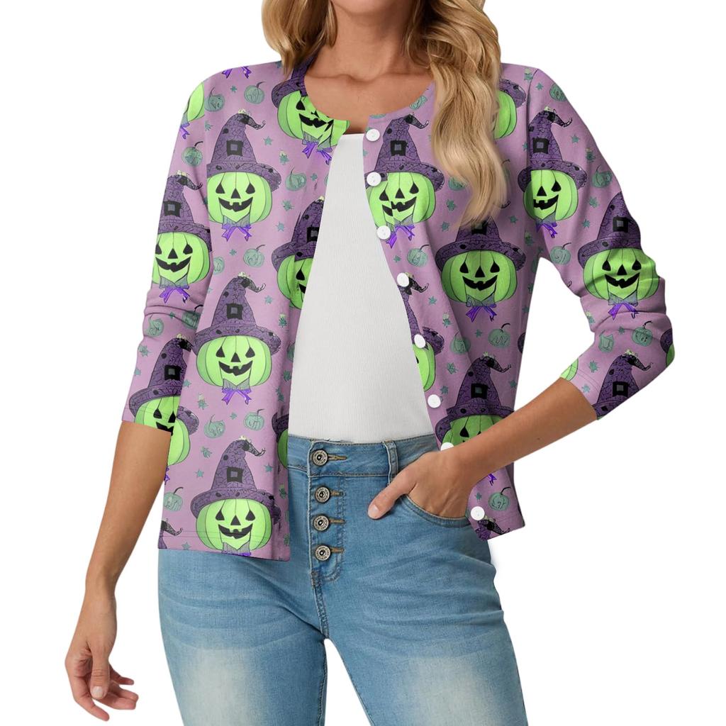Women's Fashionable, Casual, Comfortable Halloween Print Cardigan Jacket