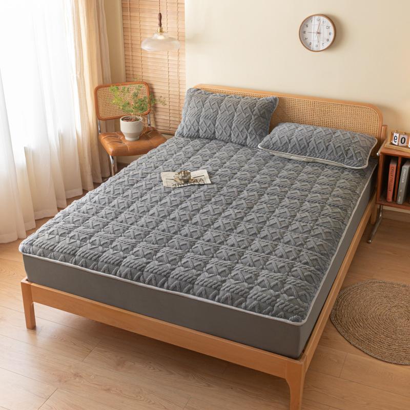 Milk Velvet Fitted Sheet, Taffeta Non-slip Massage Mattress, Simmons Protective Cover, Warm Short Velvet Bed Cover, Single Fitted Sheet