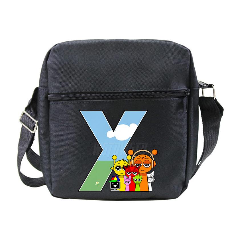 Fashion Children'S Shoulder Bag 26 Letters Personalized Printing Rhythm Box Black Messenger Bag Stationery Bag