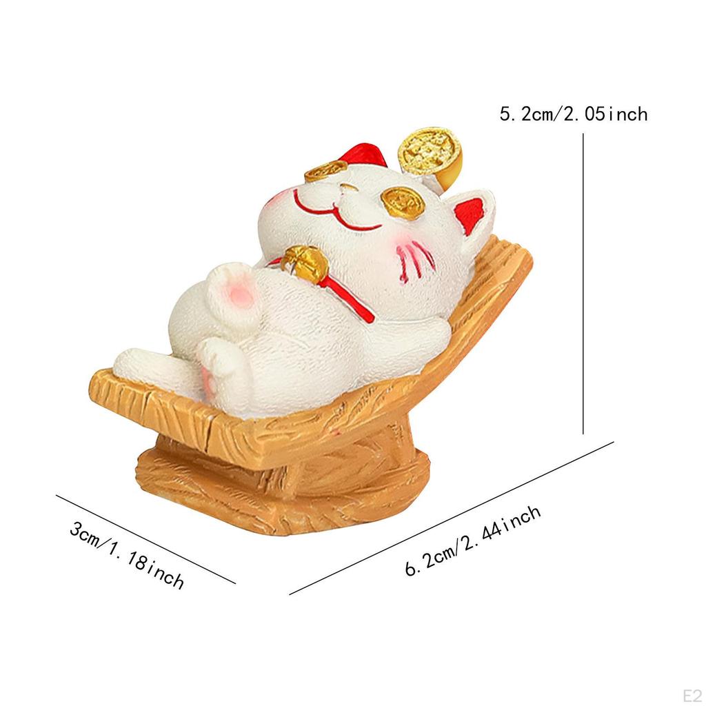 Lucky Cat Statue Animal Sculpture Cartoon Resin Kitten Figurine Desktop Ornament for Table Bedroom