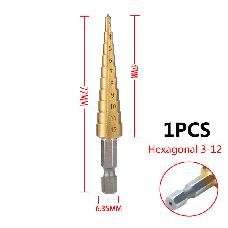 3pcs 3-12mm 4-12mm 4-20mm HSS Straight Groove Step Drill Bit Set Titanium Coated Wood Metal Hole Cutter Core Drill Bit Set