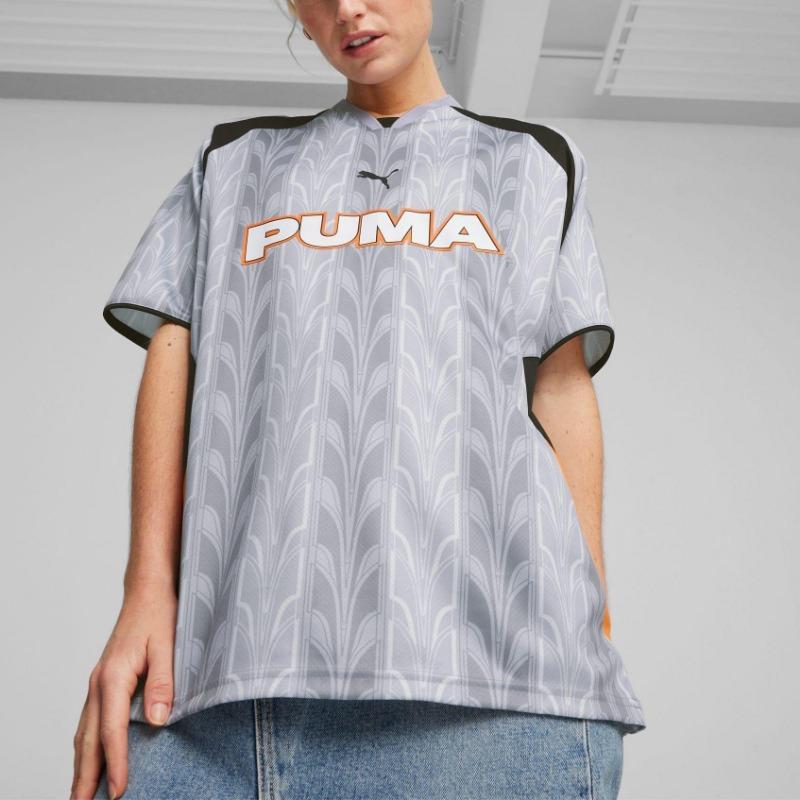 Puma Retro Football Jersey With Letter Print Casual Breathable Short Sleeve Unisex Tops Gray 627885-42
