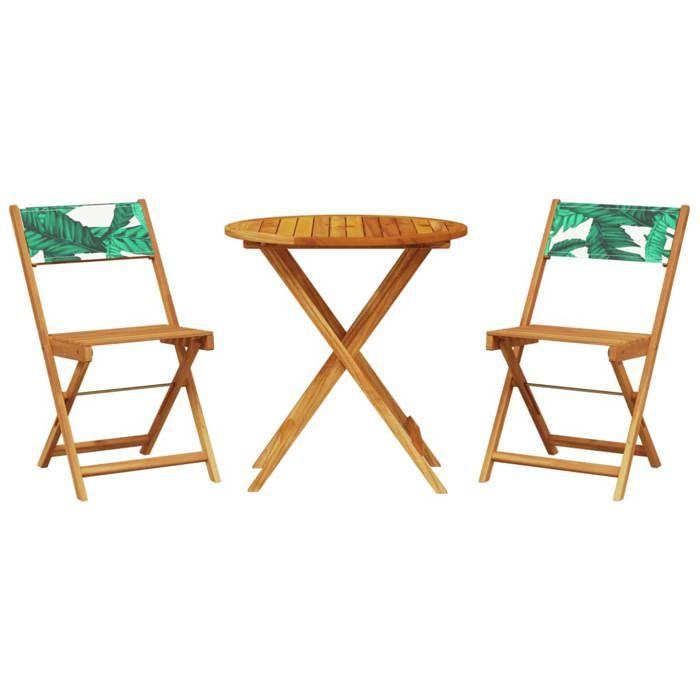 VidaXL 3-piece Bistro Set Leaf Pattern Fabric and Solid Wood, Garden Bistro Set, Balcony Set, 3281848