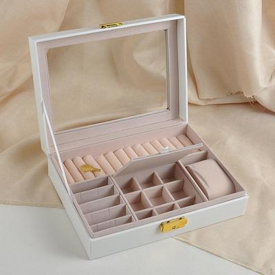 Organisateur Boîte de Présentation Bijoux 23x17x6cm pour Femmes Multifonctionnel Gain de Place Cuir PU