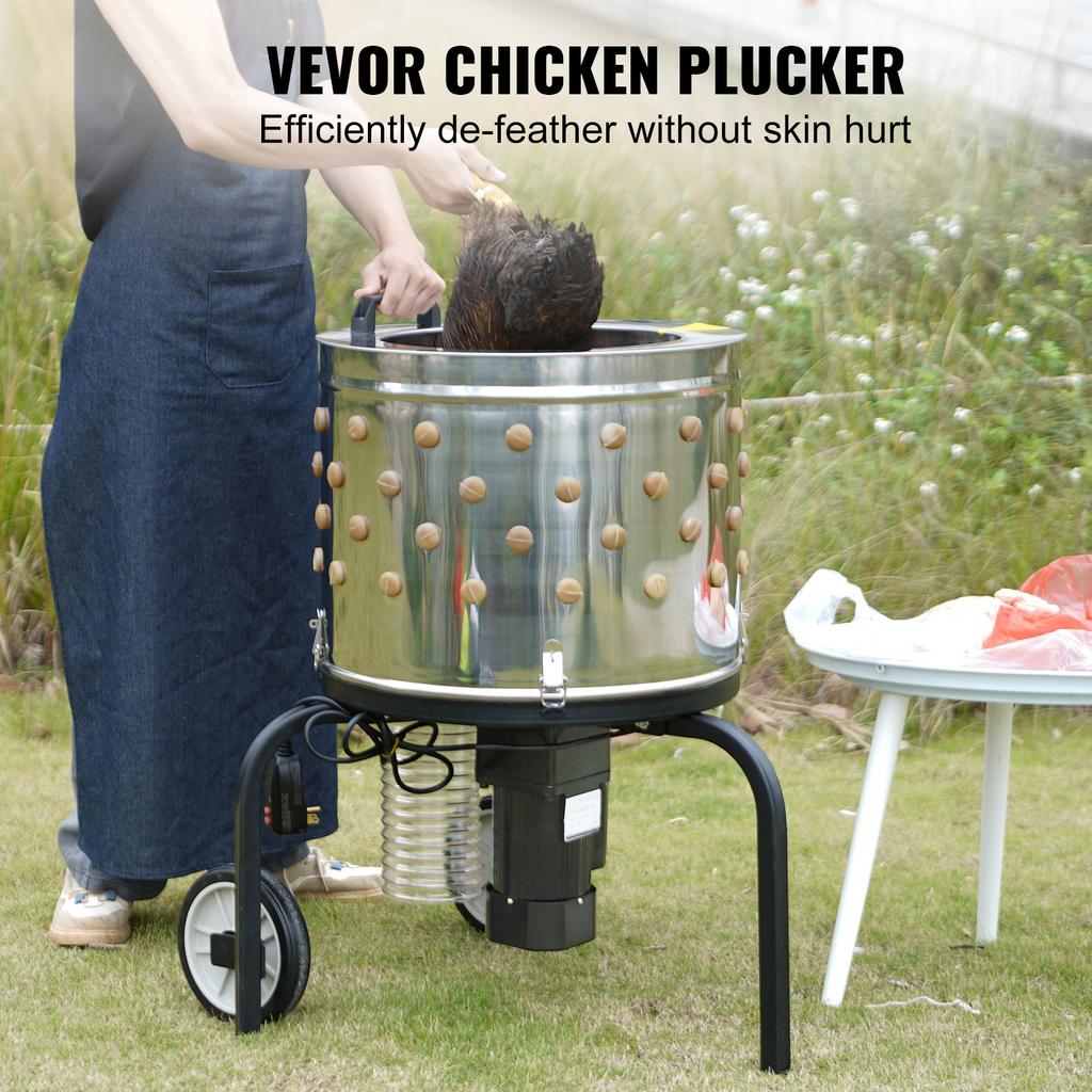 SucceBuy Chicken Plucker Machine 20inch Diameter Stainless Steel Drum 108 Soft Fingers 500W Poultry Plucking Debris Collection