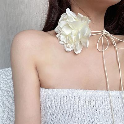French Style Rose Flower Choker Long Rope Wedding Necklace Elegant Rose Choker Necklace  Women