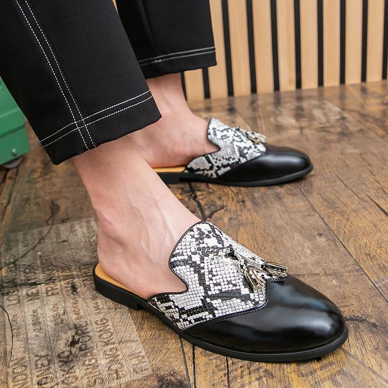 Patent Leather Brands Designer Mens Casual Business Italian Men Half Shoes Mules Man Black Slides Slipper Zapatos Para Hombre