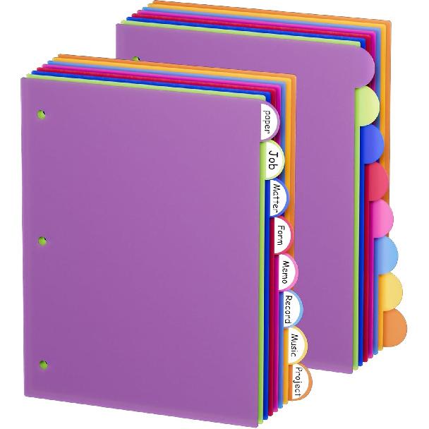 Dividers for 3 Ring Binder, 8 Tab Vibrant Colors 3 Sets 24 Pcs Plastic Binder Dividers with Tabs, 3 Hole Punched Tab Dividers Letter Size for School