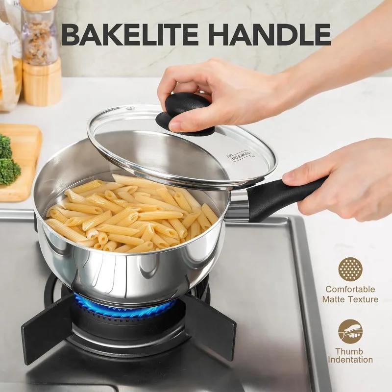 MICHELANGELO Nonstick Saucepan Set Stainless Steel Milk Pot with Bakelite Handle 1QT & 2QT &3QT Saucepan with Lid for All Stoves