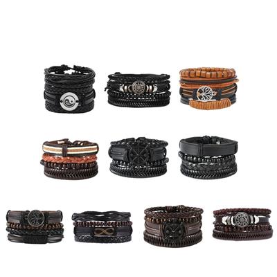 Elegant Men's PU Leather Bracelet Comfortable Men's Braided Leather Bracelet Elegant Wrist Chain with Multi Layer