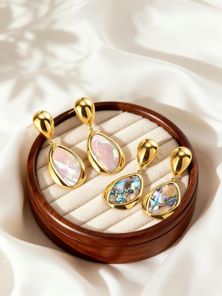 Elegant Stainless Steel Abalone Shell Earrings for Women Irregular Shell Earrings Waterproof Fashion Jewelry Gift