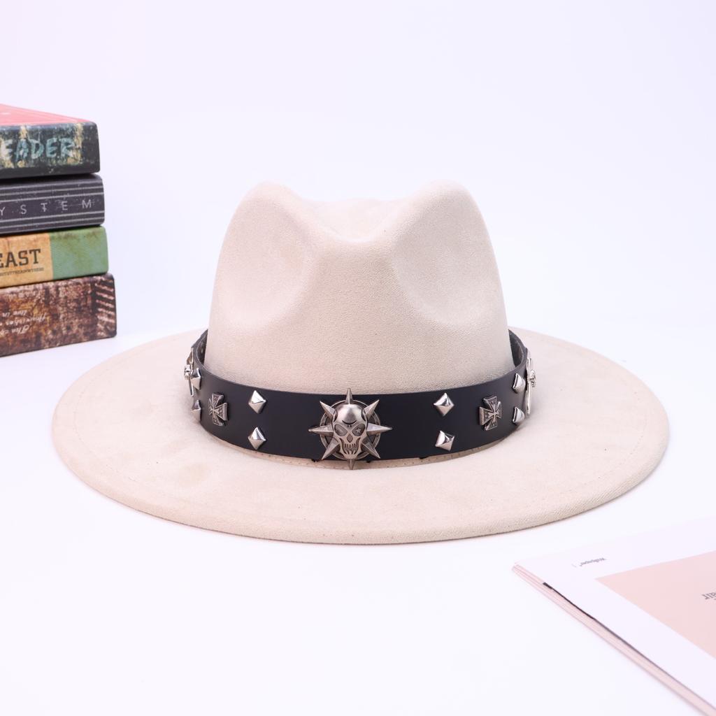 Men'S And Women'S Skulls, Western Cowboy Hats, Autumn And Winter New Suede Top Hats, High-End Flat-Brimmed Jazz Hats
