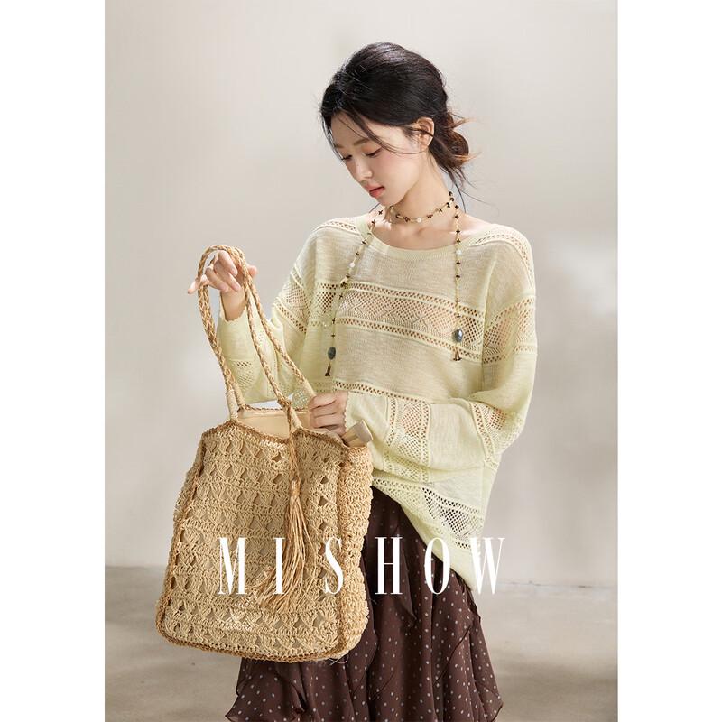 Women s Relaxed Linen Crochet Knit Top One Size