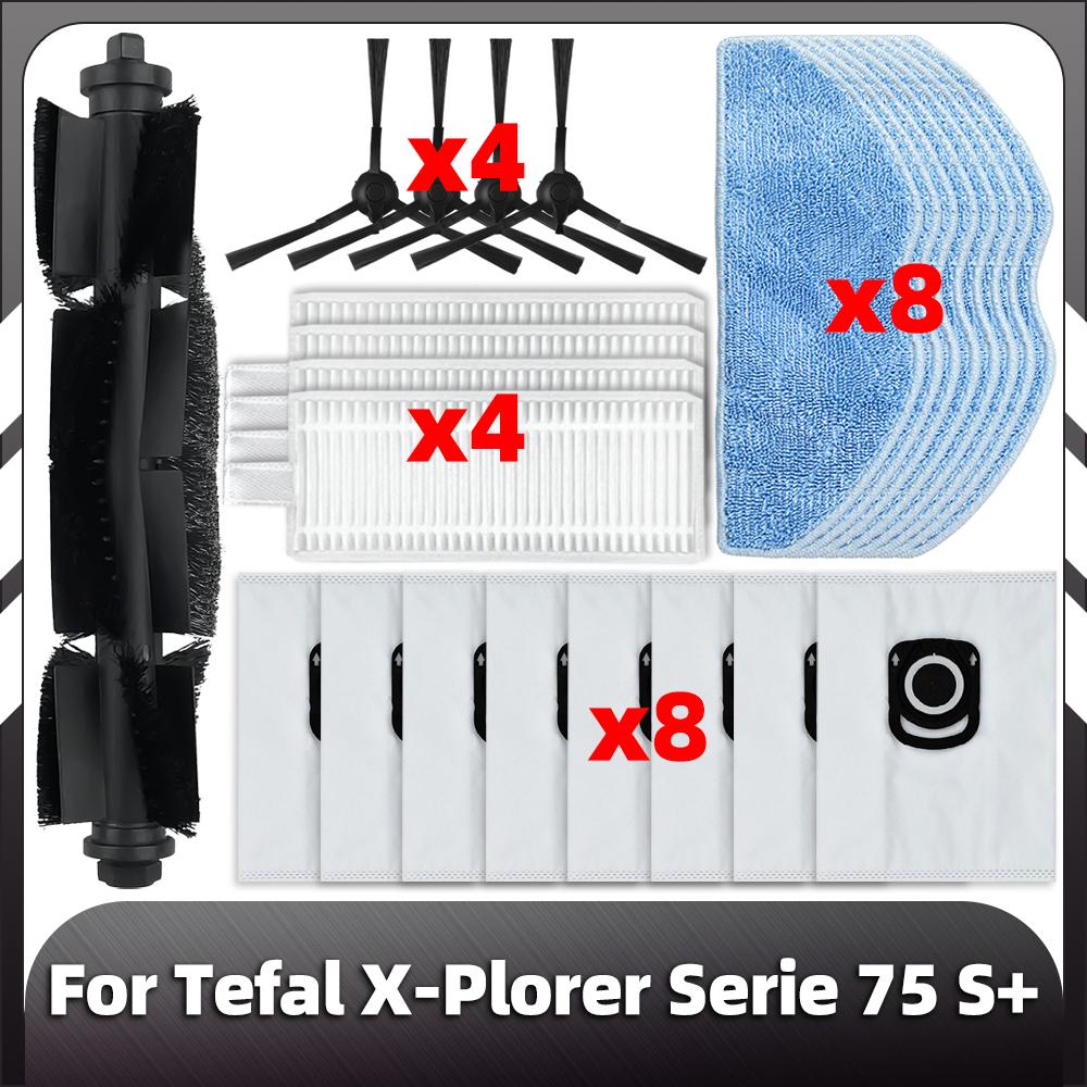 Compatible for Tefal X-Plorer Serie 75 S+ Replacement  Main Side brush HEPA Filter Mop Pads Dust Bag Spare Parts accessories