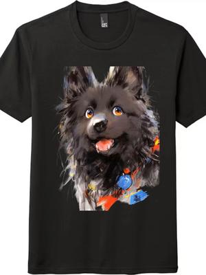 Künstlerisches Schwarzes Zwergspitz Porträt Grafik T-Shirt - Unisex Hundeliebhaber T-Shirt