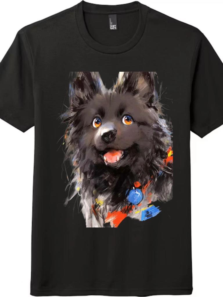 Künstlerisches Schwarzes Zwergspitz Porträt Grafik T-Shirt - Unisex Hundeliebhaber T-Shirt