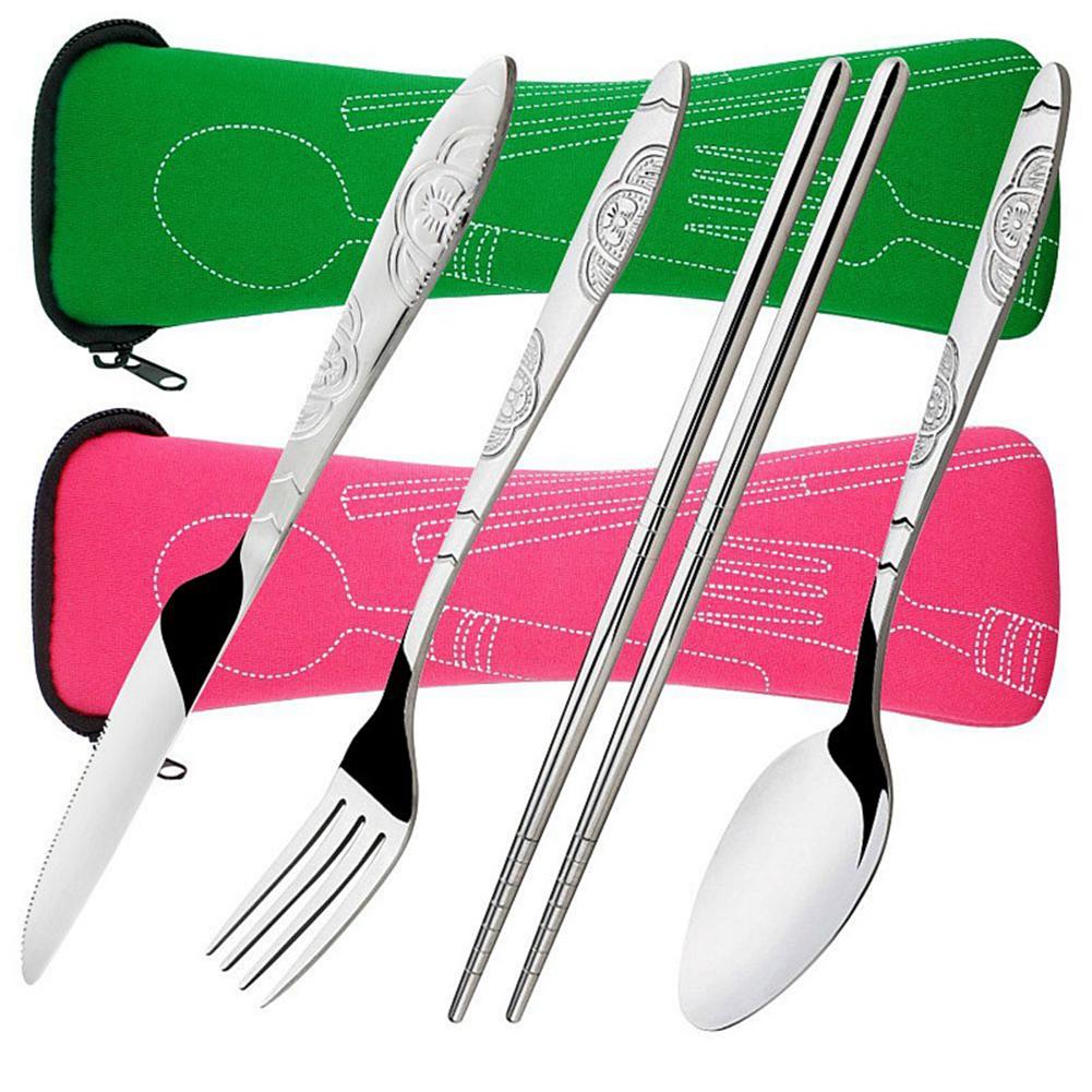 Portable Lunch Tableware Cutlery Set Stainless Steel Spoon Fork Cutter Chopsticks Travel Outdoor